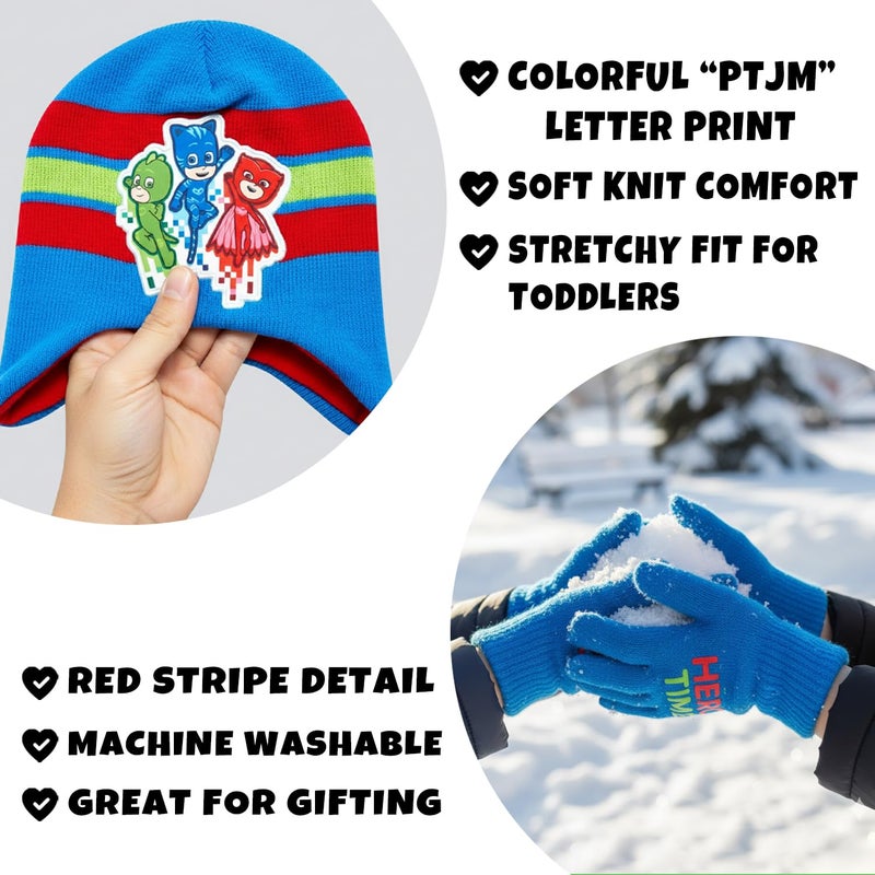 PJMASKS PJ Masks Winter Hat and 2 Pair of Gloves or Mittens Set (Age 2-7), Size Age 4-7, PJ Masks Glove/Blue - Image 3
